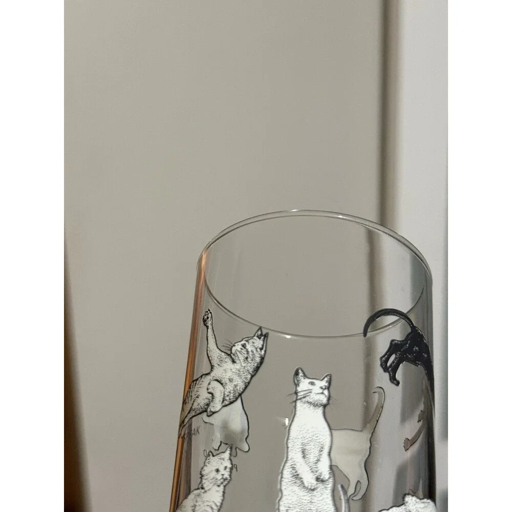 Fishs Eddy Cat Tricks Highball Glass Cups Set of 4